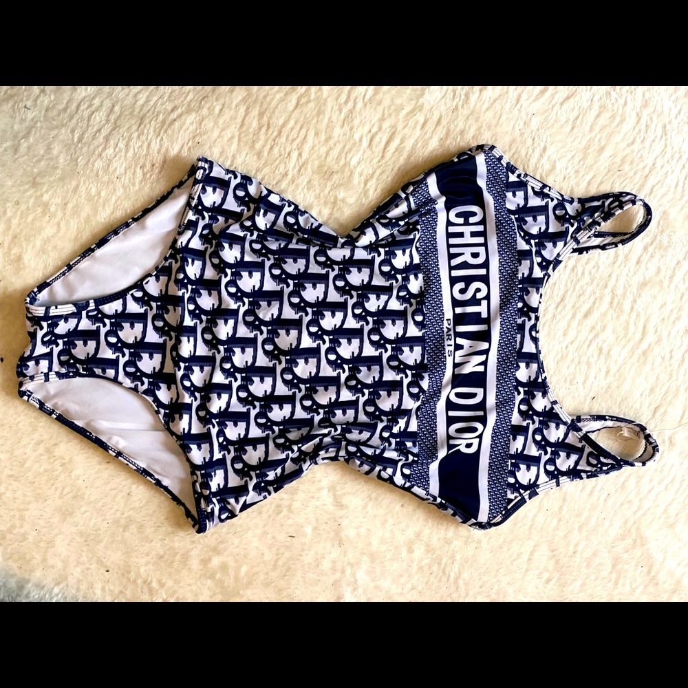 Christian Dior Monogram Blue And White One Piece Bathing Suit Body Suit Size XL